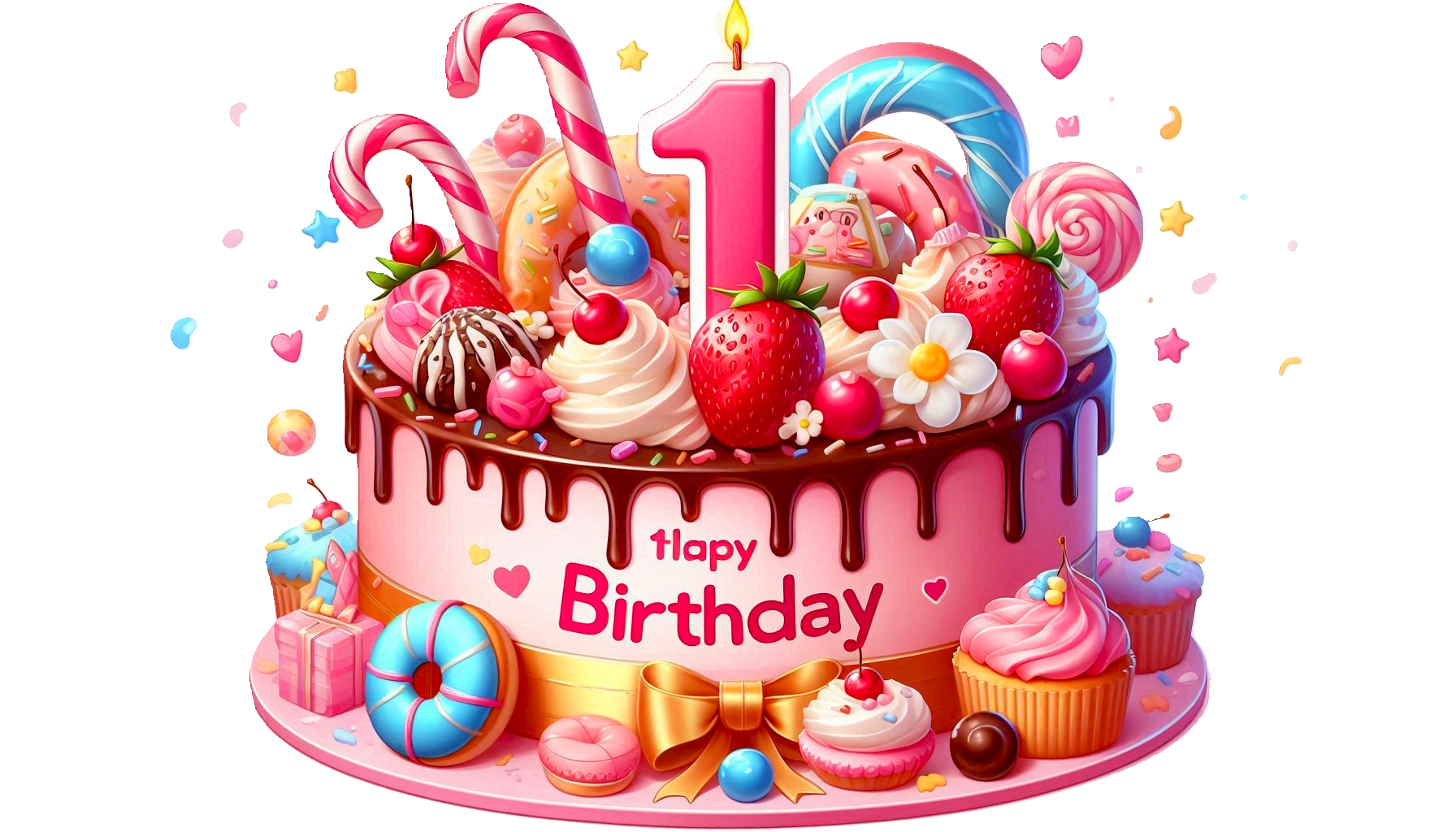 Download Free Happy Birthday Cake PNG image for a 1-year-old for Websites, Slideshows, and Designs | Royalty-Free and Unlimited Use.